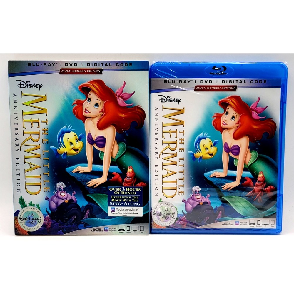The Little Mermaid‎ Anniversary Edition Disney Blu-Ray / DVD W/ SLIPCOVER SIG ED